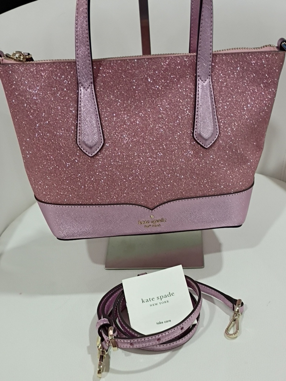 kate spade Pink Glitter and Saffiano Tote with Detachable Crossbody Strap